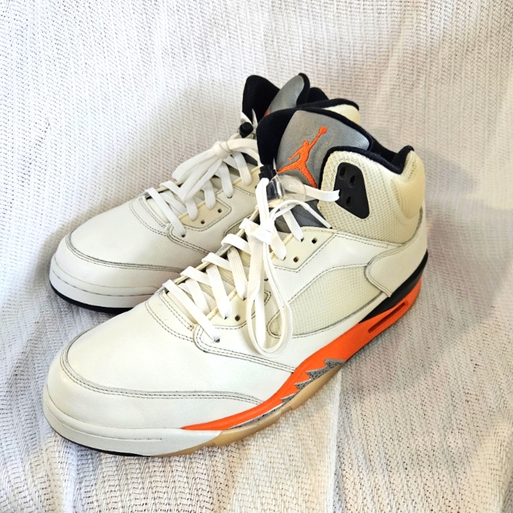 Jordan 5 Men's White and Orange Sneakers Size 14